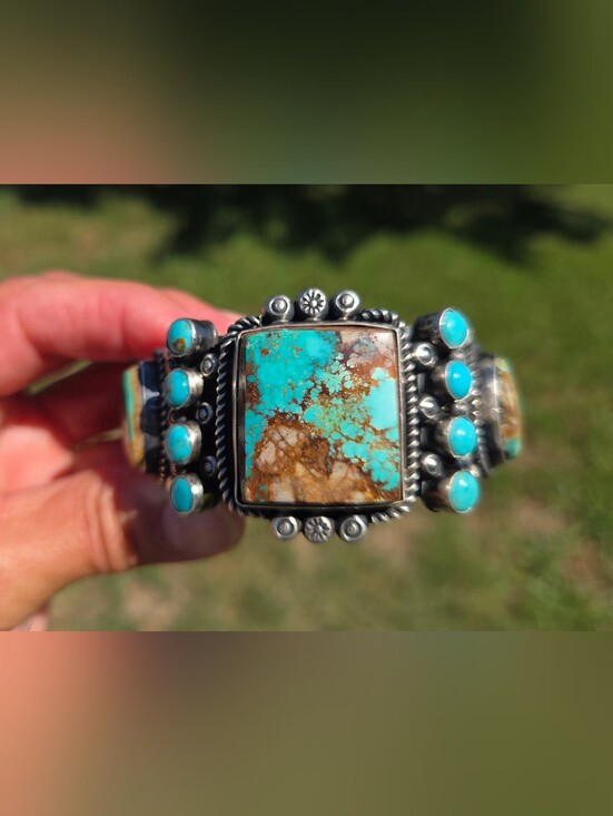 Native American Jewelry - Stunning Navajo Made Royston Turquoise Sterling Silver Cuff